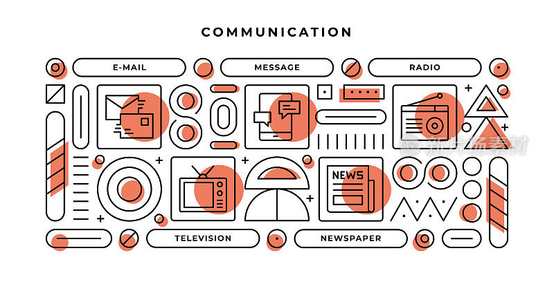 通信信息图概念与几何形状和电子邮件，信息，广播，报纸行图标