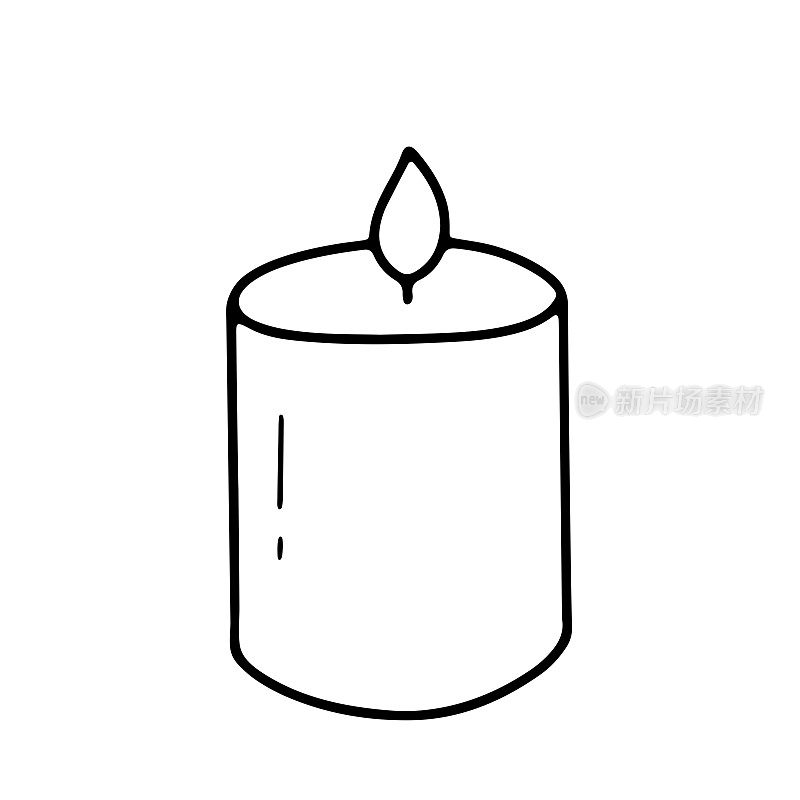 蜡烛涂鸦素描。矢量燃烧的蜡烛孤立在白色