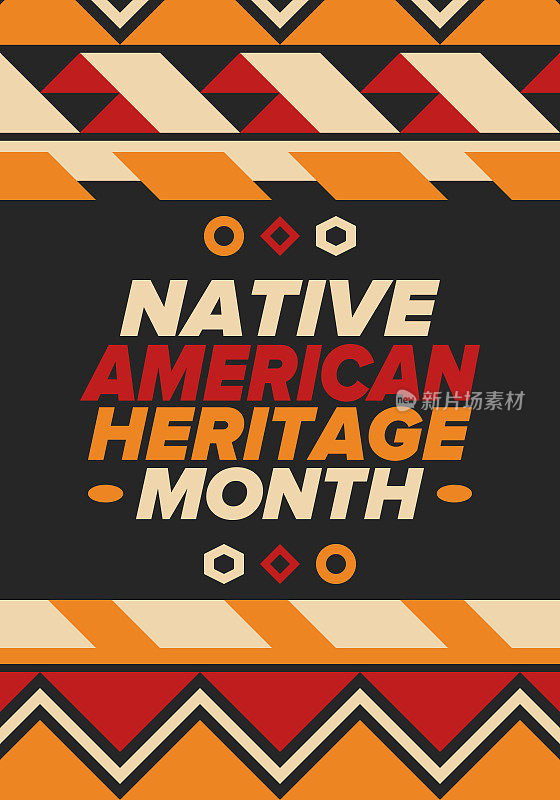 11月的印第安人传统月。美国印第安文化。在美国每年庆祝一次。传统的模式。海报、卡片、横幅和背景。矢量装饰，插图