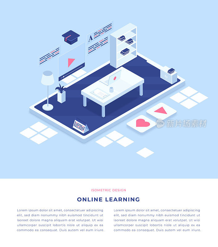 在线学习平台概念等距3D插图