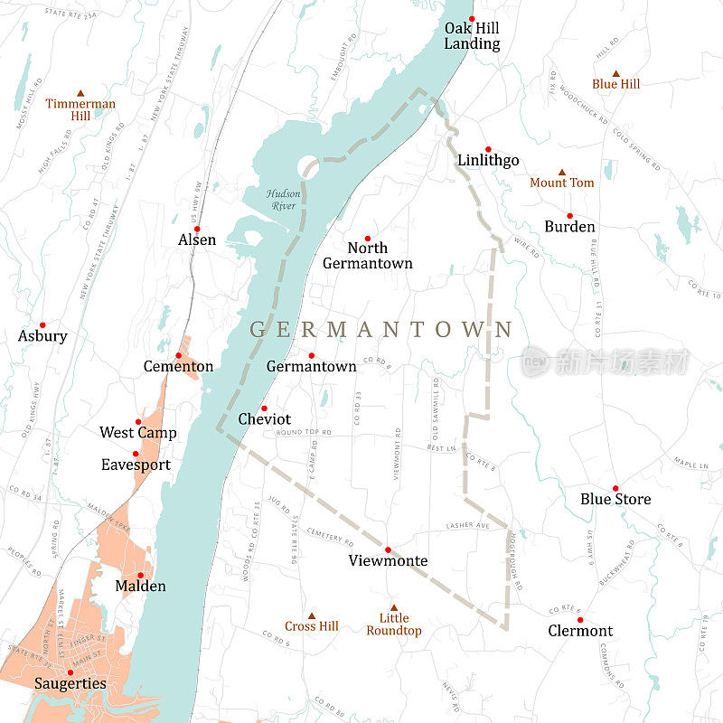 纽约哥伦比亚日耳曼镇矢量道路地图