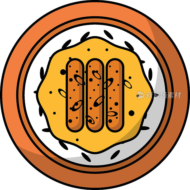 牛肉碗概念，牛肉汤武里矢量轮廓颜色图标设计，亚洲美食符号，著名菜肴标志，街头食品库存插图