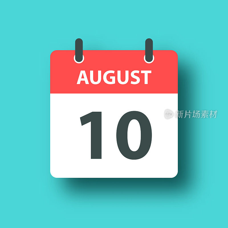 8月10日-每日日历图标蓝绿色背景与阴影