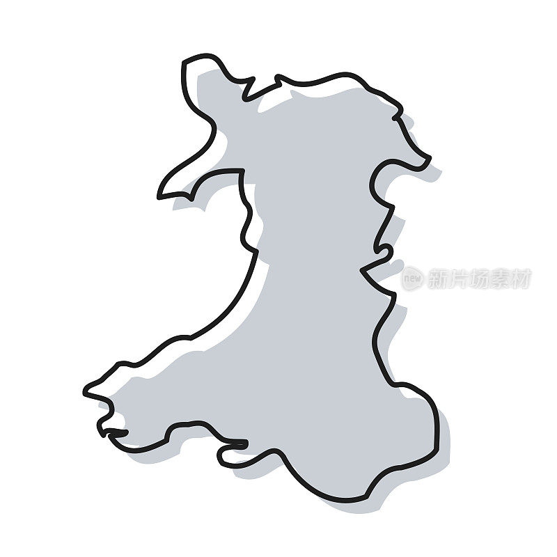 威尔士地图手绘在白色背景-时尚的设计