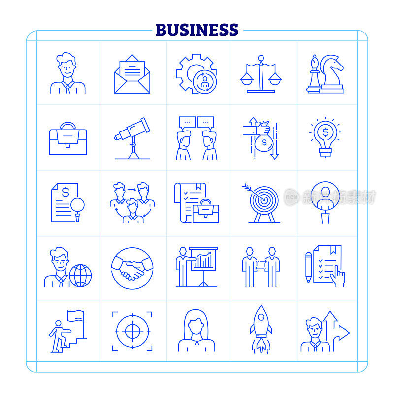 业务细线矢量图标集。