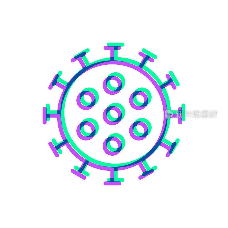 冠状病毒细胞(COVID-19)图标与两种颜色叠加在白色背景上