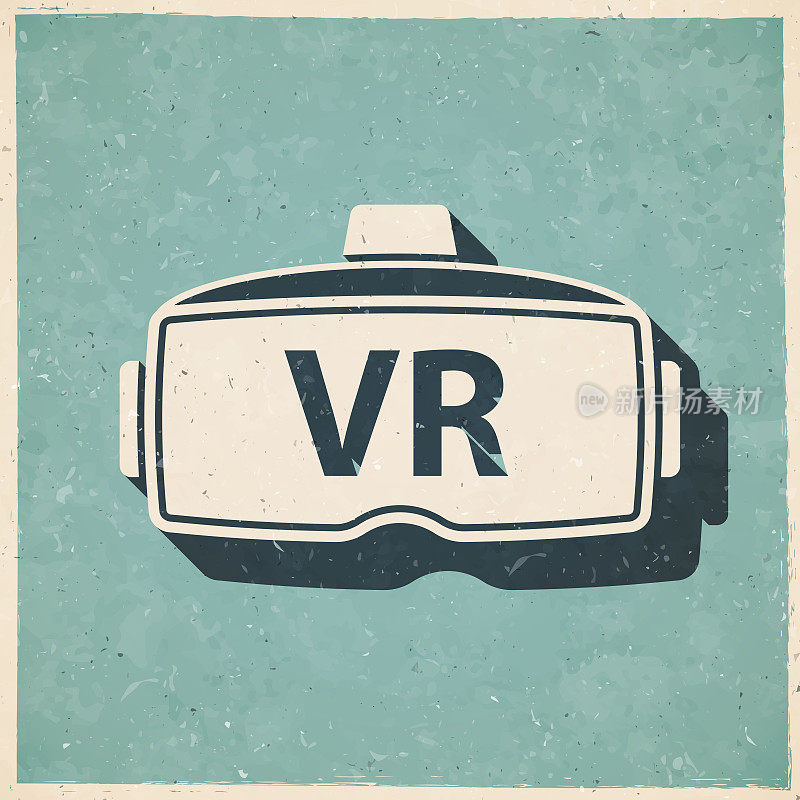 VR头显-虚拟现实。图标复古复古风格-旧纹理纸