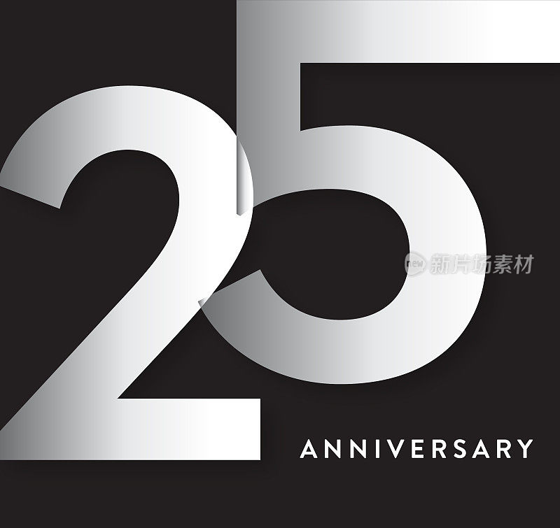 25周年纪念广场标签几何字体设计在银