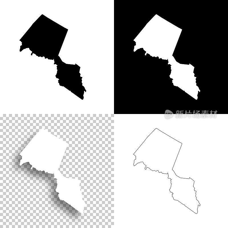 帕塞克县，新泽西州。设计地图。空白，白色和黑色背景
