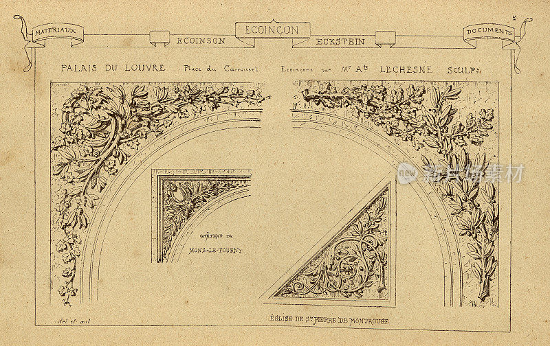 建筑基石，经济，橡树叶，树枝，建筑史，装饰和设计，艺术，法国，维多利亚，19世纪