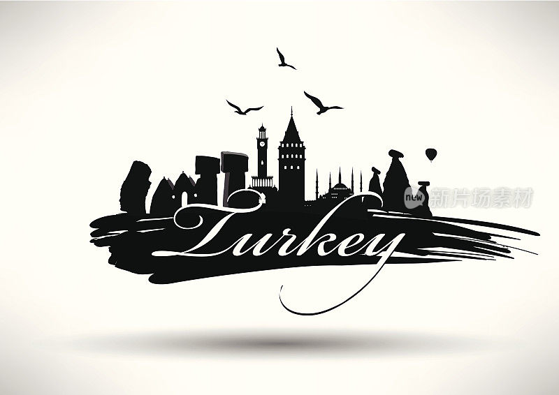 绘有建筑和鸟类的土耳其地标设计