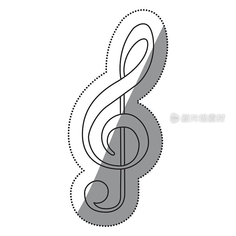 单色轮廓剪影与标志音乐高音谱号