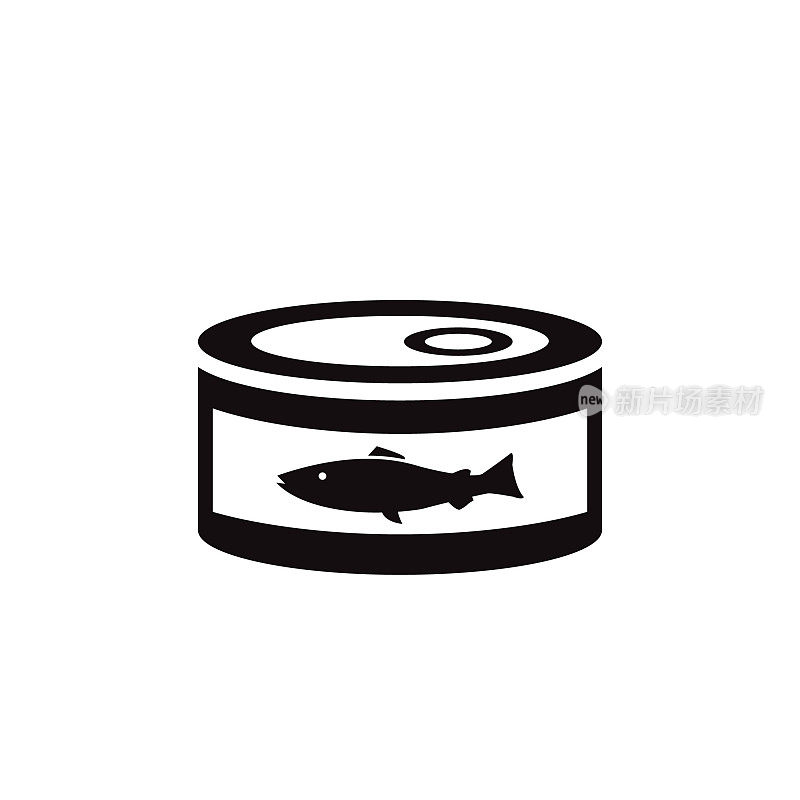 罐头鱼金枪鱼罐头或猫粮矢量图标黑色