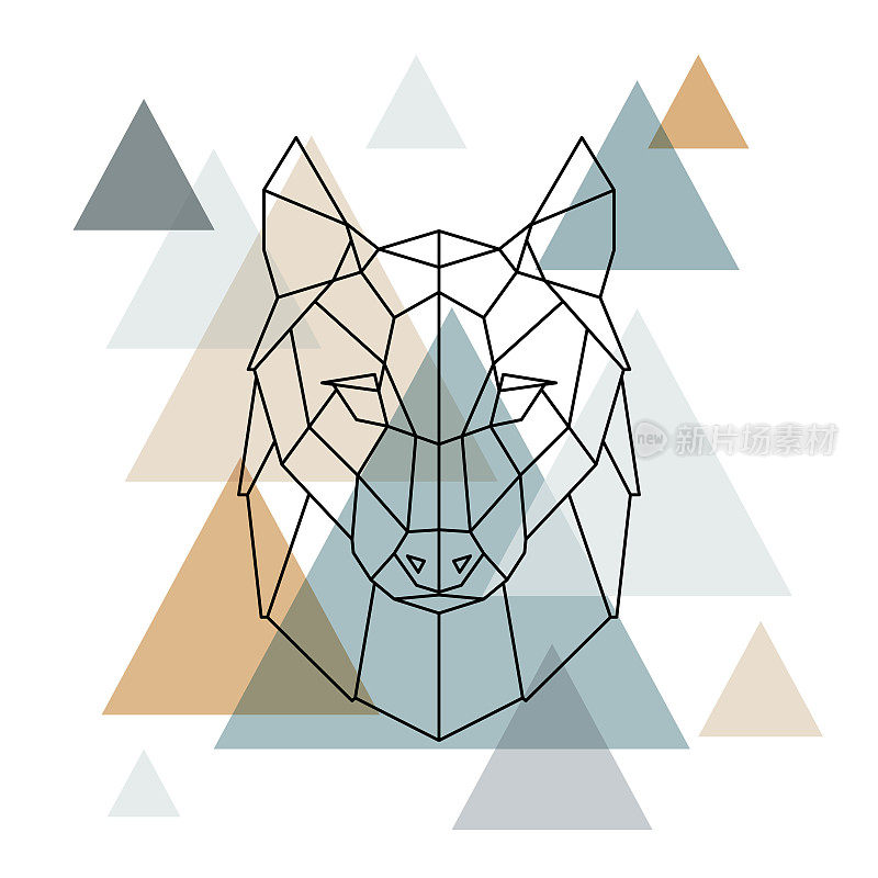 几何狼插图。矢量低多边形线艺术。几何狼的头。北欧风格。