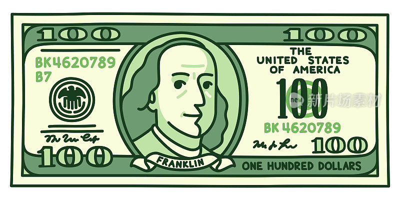 卡通100美元钞票