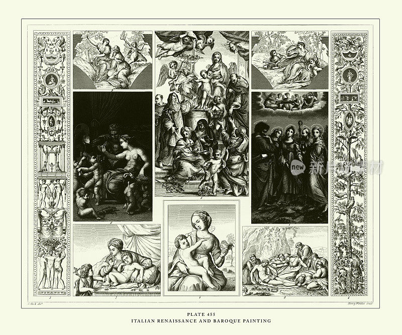 雕刻古董，意大利文艺复兴和巴洛克绘画雕刻古董插图，出版于1851年