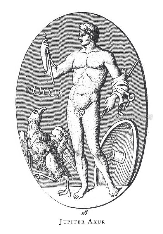 朱庇特・阿克苏尔，神圣的仪式，宗教和神话符号和希腊的宗教用具和罗曼雕刻的古董插图，出版于1851年