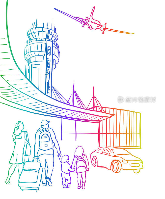 家人到达机场彩虹