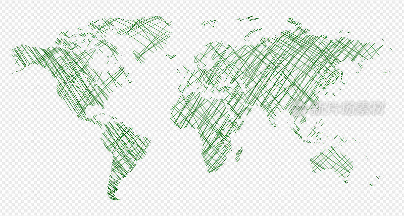 矢量世界地图与单线隔离在白色背景
