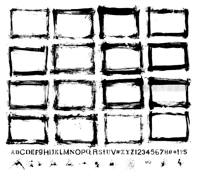 矢量手绘纹理边界和油漆喷溅集:艺术家自己的收藏