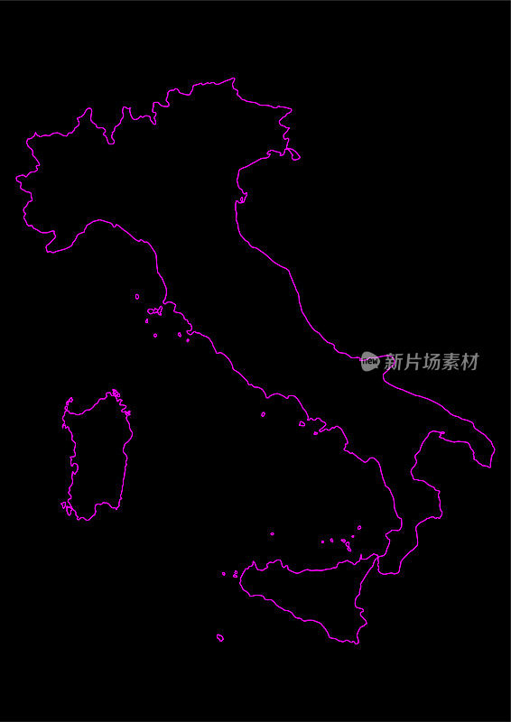 黑色背景下的意大利霓虹灯地图