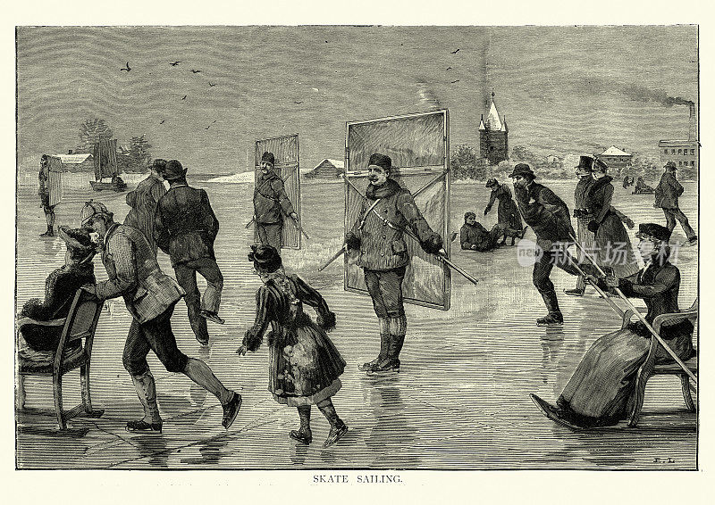 19世纪的德国，在结冰的湖面上滑冰