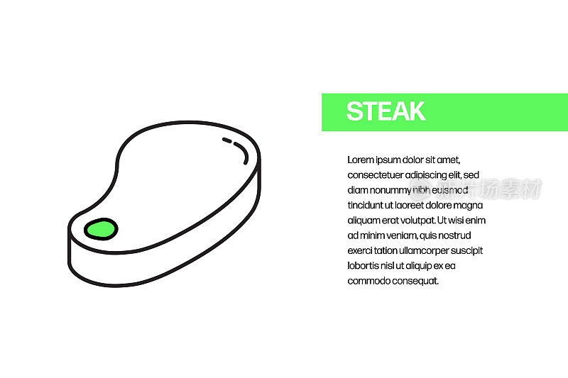 牛排平线图标，轮廓矢量符号插图。