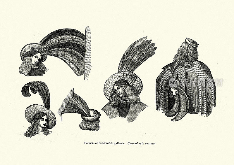 时尚，15世纪的头饰，男帽