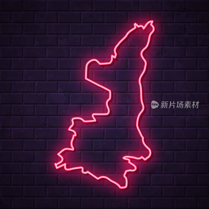 陕西地图-砖墙背景上闪烁的霓虹灯