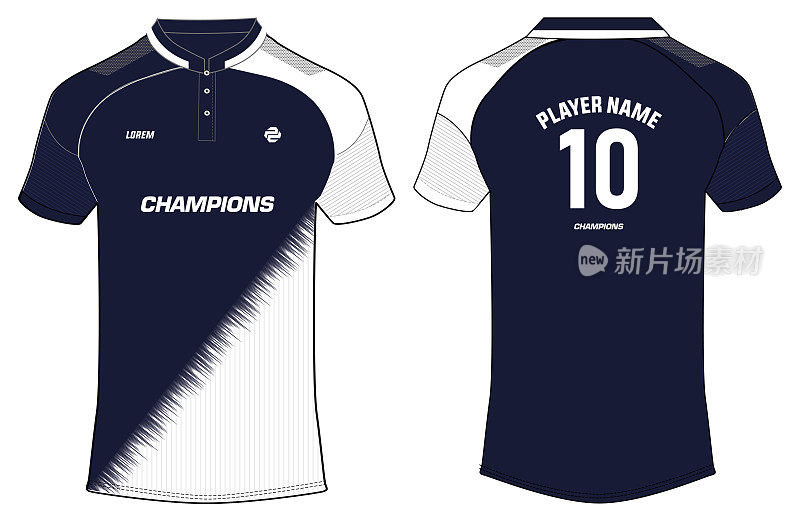 运动马球领t恤运动衫设计矢量模板，蒙特雷运动衫概念与前和后视图足球，板球，足球，网球和羽毛球制服