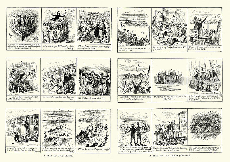 维多利亚时代的漫画，漫画的旅行到德比，赛马，19世纪