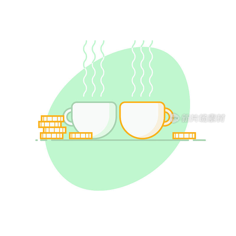 平面设计咖啡杯和硬币-最小的钱谈话-提示-财政节省-贫穷-支付它向前的概念