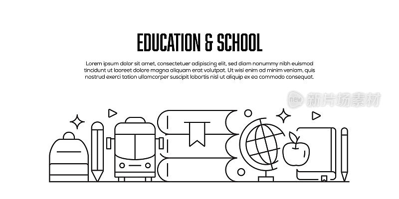 教育和学校相关的现代线条风格横幅设计