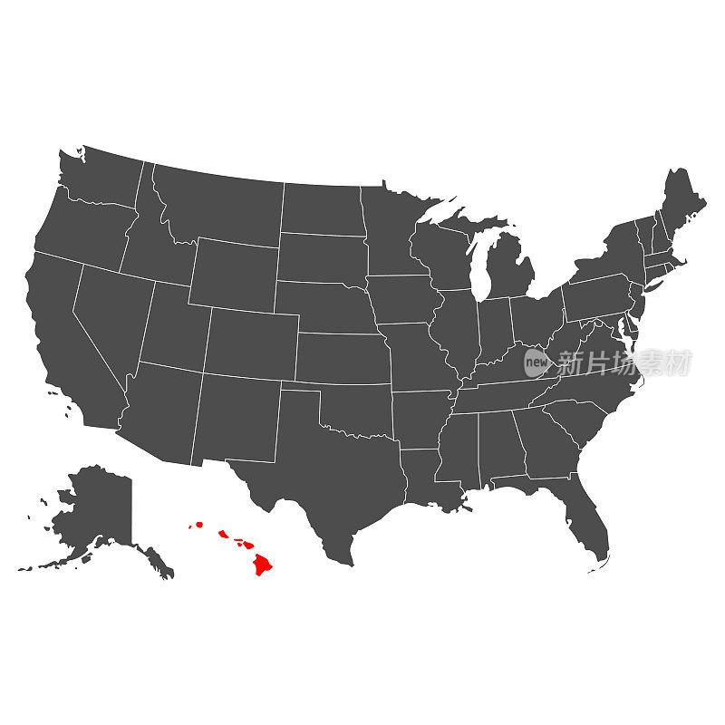 夏威夷矢量地图。高的详细说明。美利坚合众国的国家。平的风格。向量