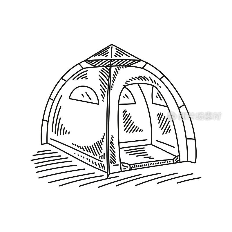 营地帐篷手绘草图图标，矢量插图