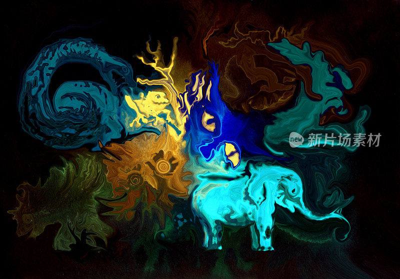 童话动物，抽象艺术构图