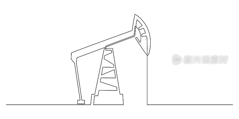 抽油机连续线图一张。泵站石油生产和贸易行业简单的线性风格。不可再生能源的概念。可编辑的中风。画矢量图