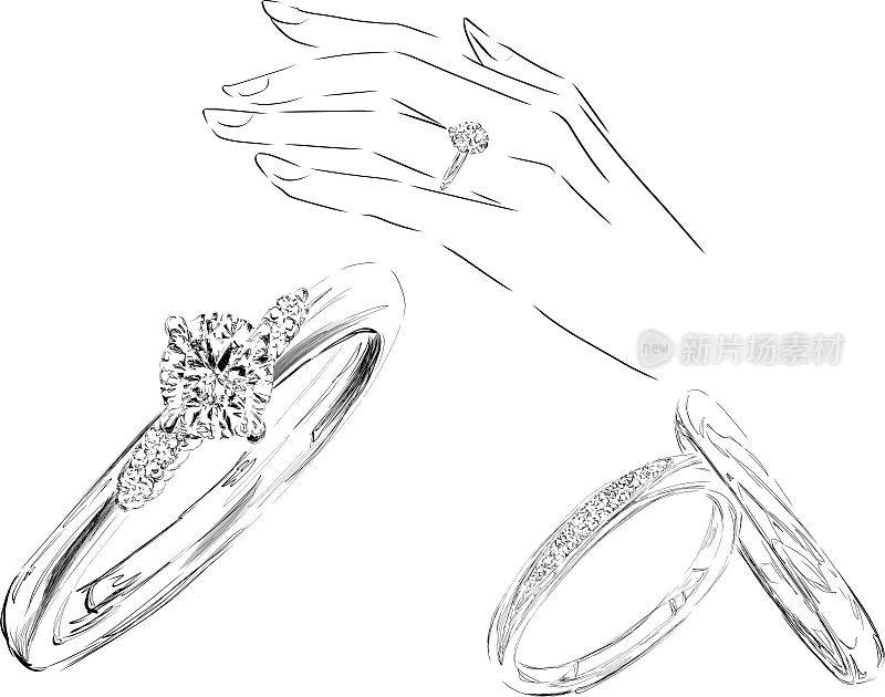 订婚戒指结婚戒指线艺术