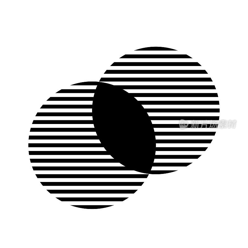 重叠对角线条纹圆，黑色交叉