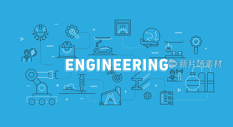 与图标工程相关的现代线横幅