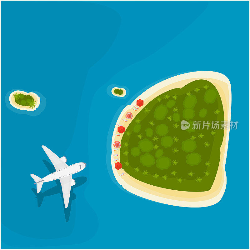 飞机正飞往一个热带岛屿。环游世界
