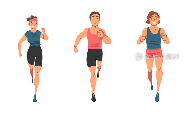 开朗的人性格跑步马拉松或长跑步行矢量集