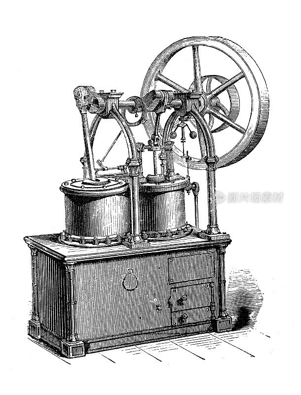古董插图，应用力学:蒸汽动力机器，威尔科克斯
