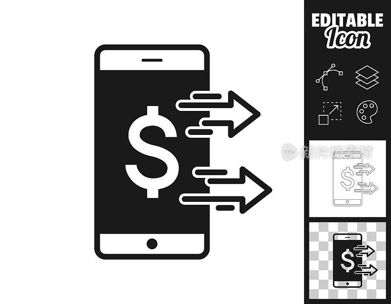 用智能手机发送美元。图标设计。轻松地编辑