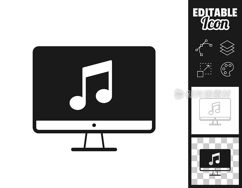 台式电脑上的音乐。图标设计。轻松地编辑