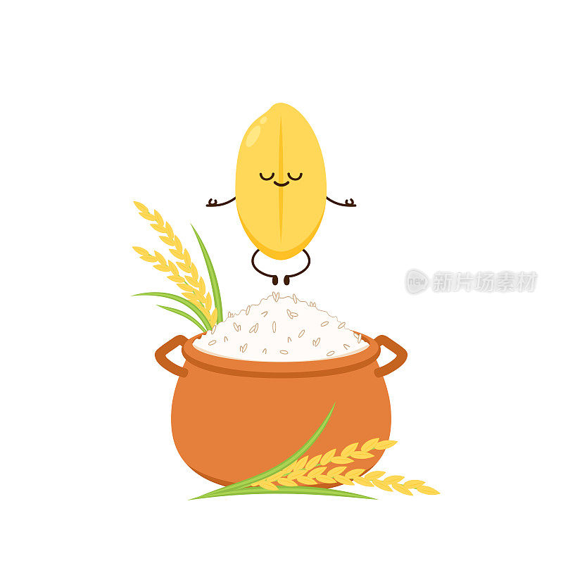 米字设计。白色背景上的水稻矢量。水稻向量。在土锅里煮米饭。土锅矢量。