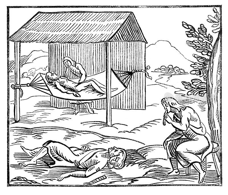 印第安人在伊斯帕尼奥拉岛治疗病人木刻1572