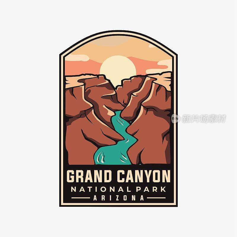 大峡谷国家公园矢量模板。亚利桑那州标志性的标志补丁风格的插图。