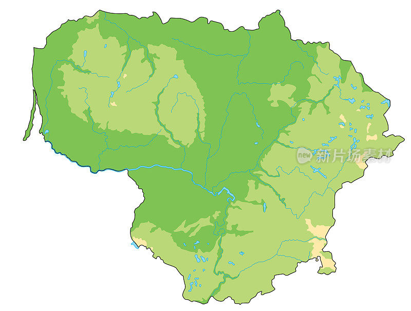 高度详细的立陶宛物理地图。