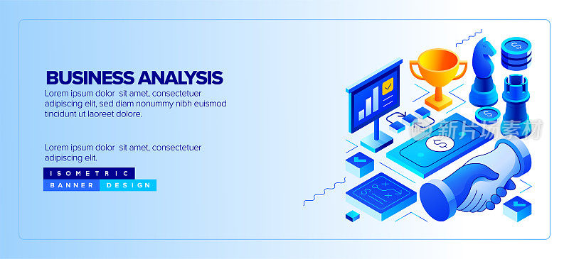 商业分析的矢量插图等距图标集和三维设计。